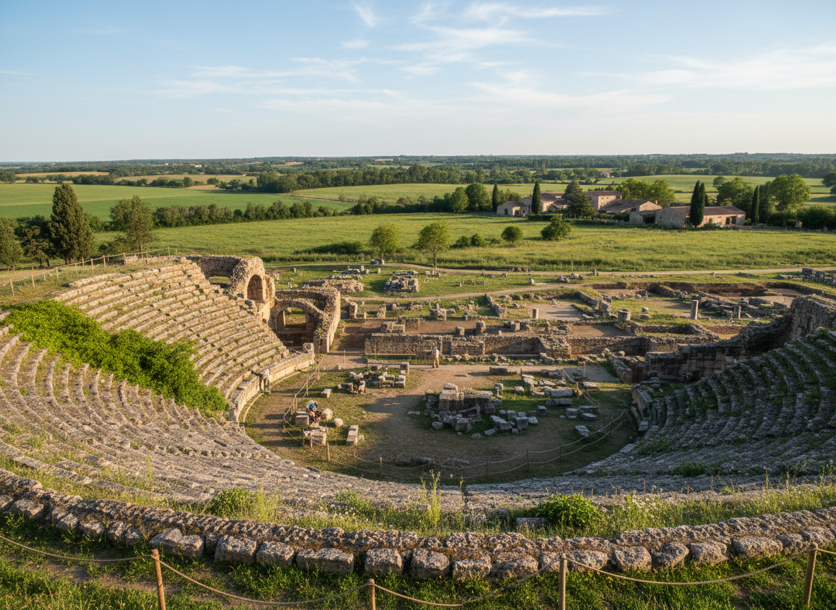 Vestiges d'un amphithéâtre romain dans la campagne française