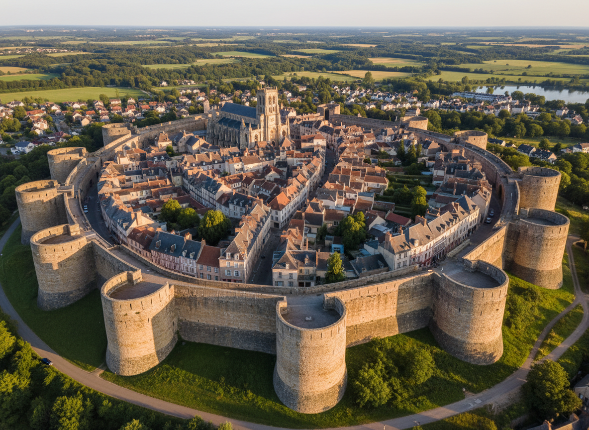 Vue aérienne des remparts et des tours de la ville historique de Langres