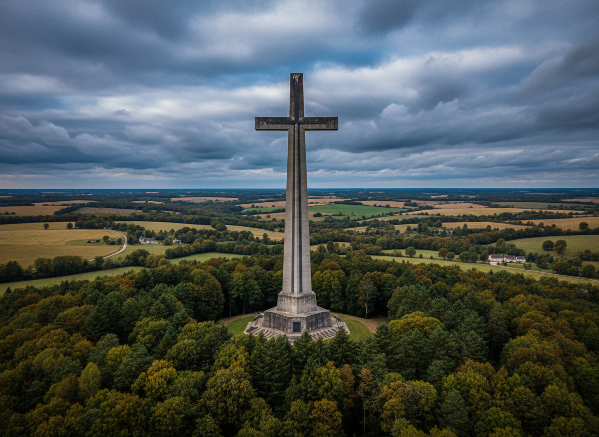 Croix de Lorraine à Colombey-les-Deux-Églises au milieu de la campagne